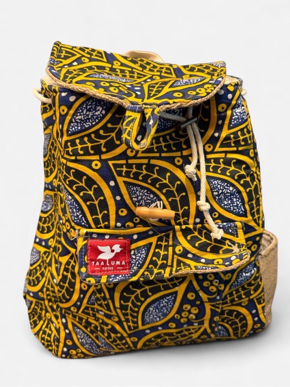 Taaluma Yellow & Navy Patterned Canvas Backpack